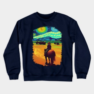 Lady riding a Horse on a Starry Night Crewneck Sweatshirt